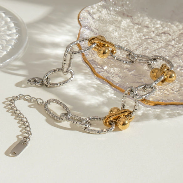 Handmade Stainless Steel Geometric Style Ball Bead Chain Bracelet With Electroplating Jewelry