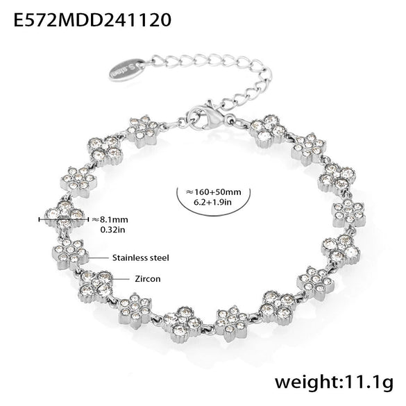 Handmade 316L Stainless Steel Inlaid Zircon Geometric Floret Women's Bracelet 18K Real Gold Plated
