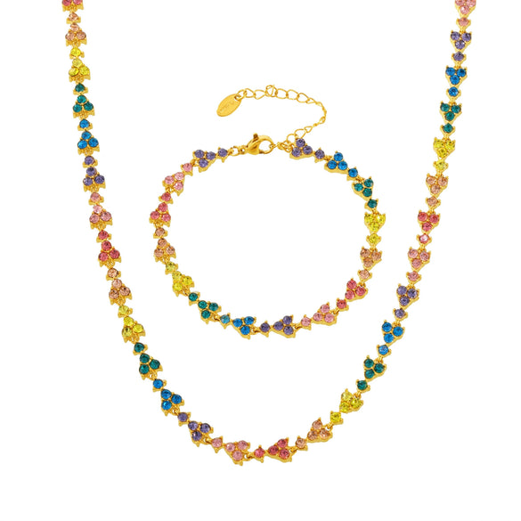 Handmade 316L Stainless Steel Inlaid Zircon Light Luxury Clavicle Necklace And Bracelet Set With Electroplating