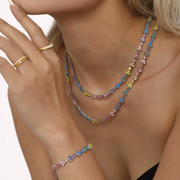 Handmade 316L Stainless Steel Inlaid Zircon Light Luxury Clavicle Necklace And Bracelet Set With Electroplating