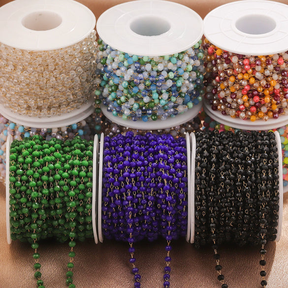 Handmade Stainless Steel Mixed Color Beaded Crystal Chain Clip Jewelry With Vacuum Gold Plating