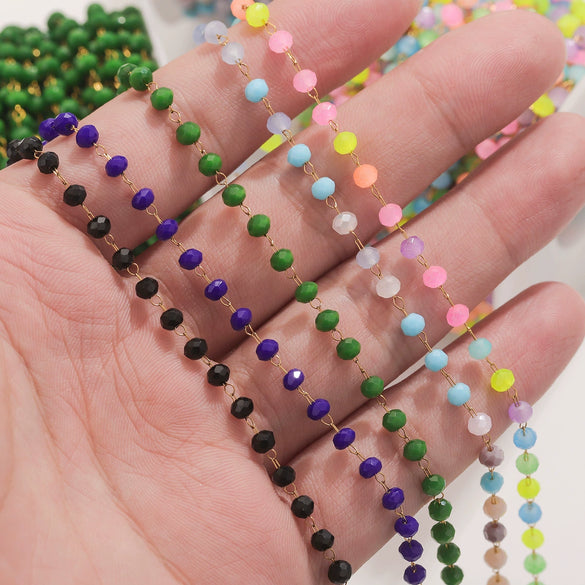 Handmade Stainless Steel Mixed Color Beaded Crystal Chain Clip Jewelry With Vacuum Gold Plating