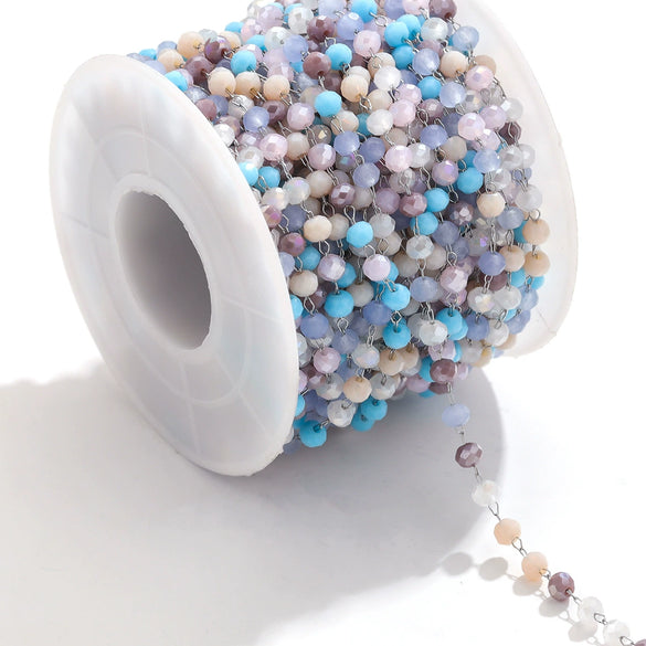 Handmade Stainless Steel Mixed Color Beaded Crystal Chain Clip Jewelry With Vacuum Gold Plating