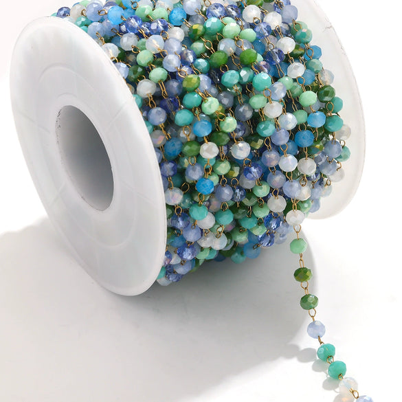 Handmade Stainless Steel Mixed Color Beaded Crystal Chain Clip Jewelry With Vacuum Gold Plating
