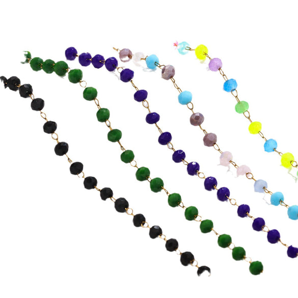 Handmade Stainless Steel Mixed Color Beaded Crystal Chain Clip Jewelry With Vacuum Gold Plating