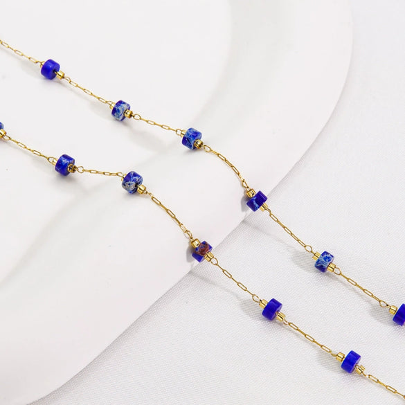 Handmade Stainless Steel Natural Stone Chain Necklace Bracelet With Vacuum In Furnace Electroplating