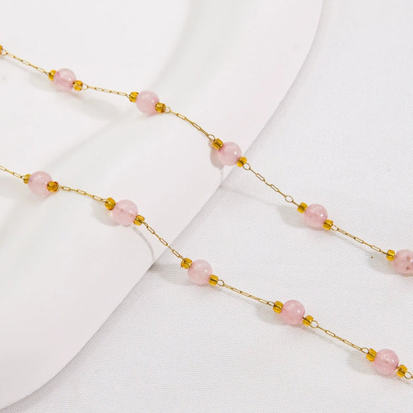 Handmade Stainless Steel Natural Stone Chain Necklace Bracelet With Vacuum In Furnace Electroplating