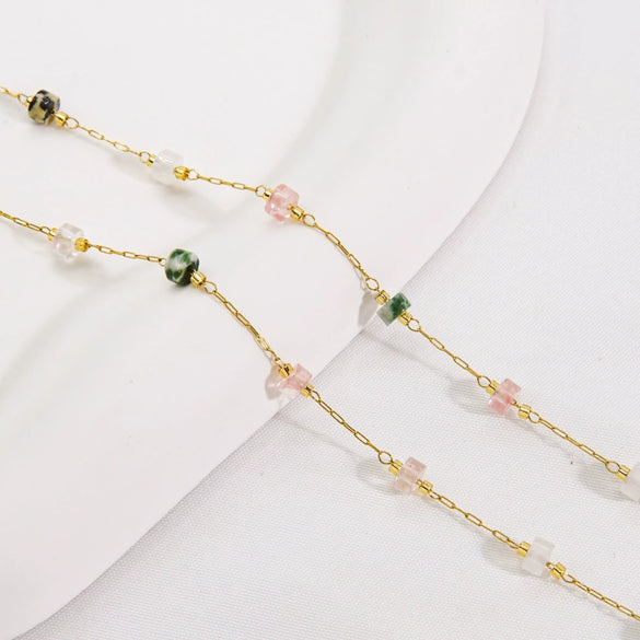 Handmade Stainless Steel Natural Stone Chain Necklace Bracelet With Vacuum In Furnace Electroplating
