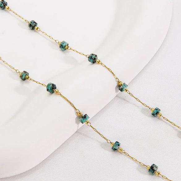 Handmade Stainless Steel Natural Stone Chain Necklace Bracelet With Vacuum In Furnace Electroplating