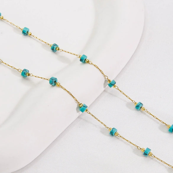 Handmade Stainless Steel Natural Stone Chain Necklace Bracelet With Vacuum In Furnace Electroplating