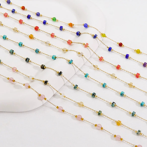 Handmade Stainless Steel Natural Stone Chain Necklace Bracelet With Vacuum In Furnace Electroplating