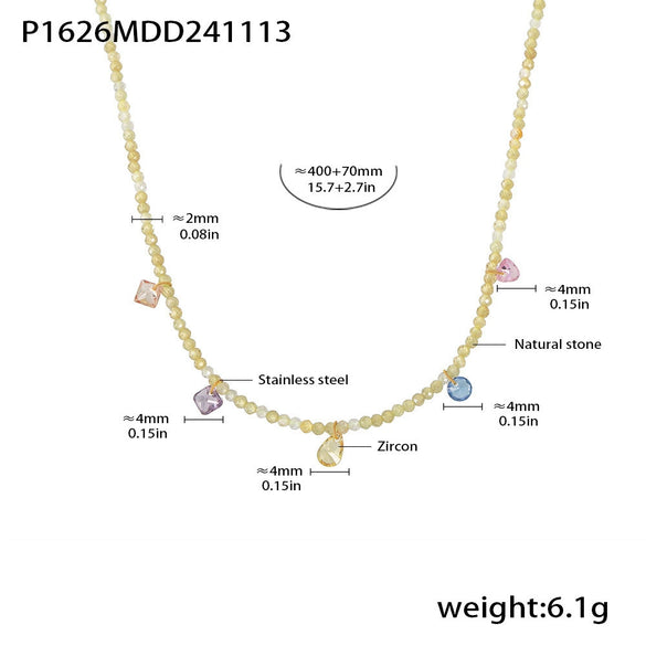 Handmade 316L Stainless Steel Natural Stone Zircon Geometric Beaded Clavicle Necklace For Women Light Luxury Style