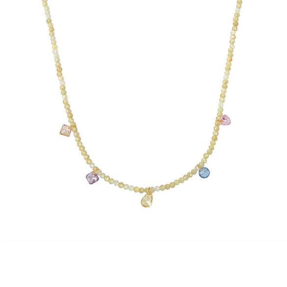 Handmade 316L Stainless Steel Natural Stone Zircon Geometric Beaded Clavicle Necklace For Women Light Luxury Style