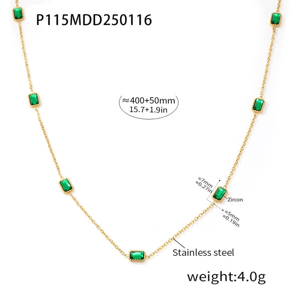 Handmade Stainless Steel Necklace And Bracelet Set With Inlaid Emerald Zircon Light Luxury Style Electroplated For Women
