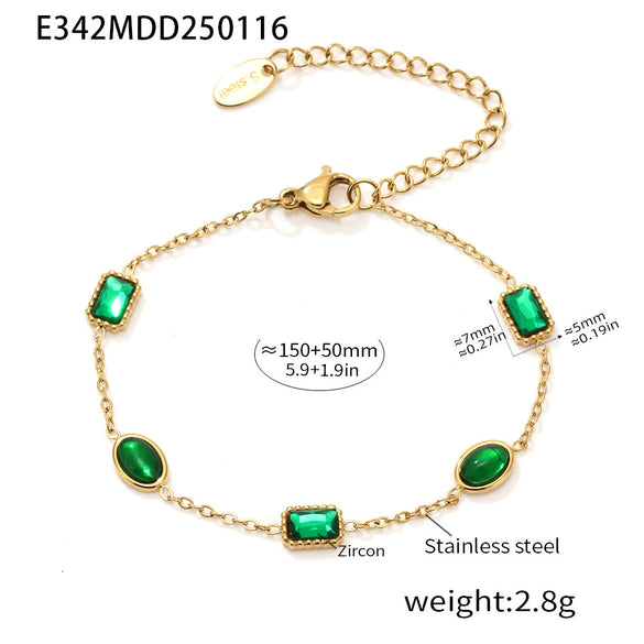 Handmade Stainless Steel Necklace And Bracelet Set With Inlaid Emerald Zircon Light Luxury Style Electroplated For Women