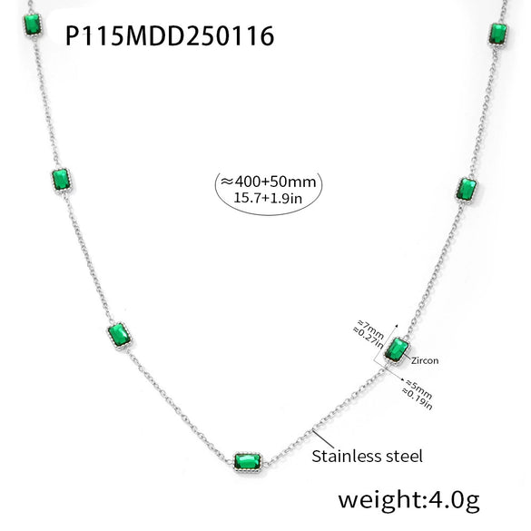 Handmade Stainless Steel Necklace And Bracelet Set With Inlaid Emerald Zircon Light Luxury Style Electroplated For Women