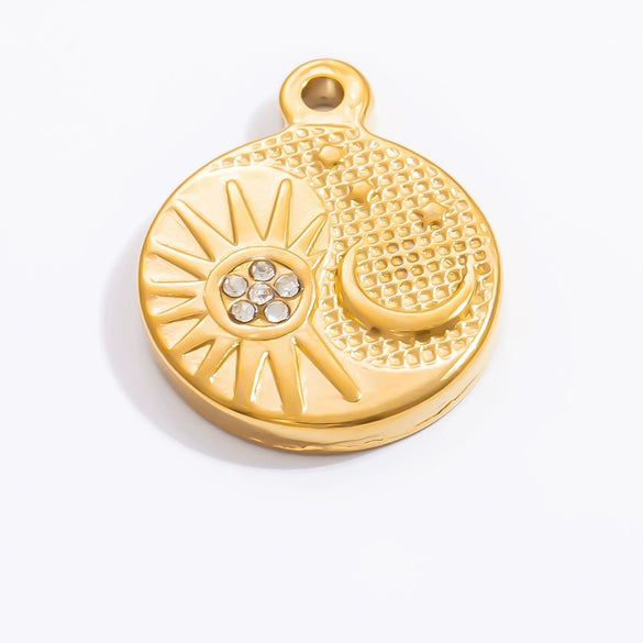 Handmade Stainless Steel Sun Moon Pendant Necklace Accessories With Totem Pattern And Electroplating Design Personality Minimalist Style