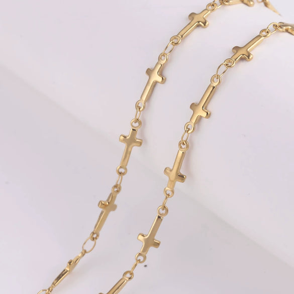 Handmade Stainless Steel Vacuum Chain With Golden Heart Cross Frame And Five Pointed Star For Diy Necklace Accessories Electroplated