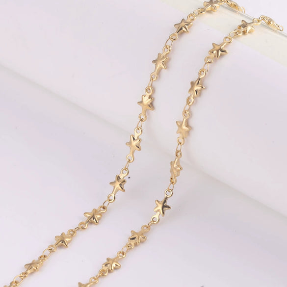 Handmade Stainless Steel Vacuum Chain With Golden Heart Cross Frame And Five Pointed Star For Diy Necklace Accessories Electroplated