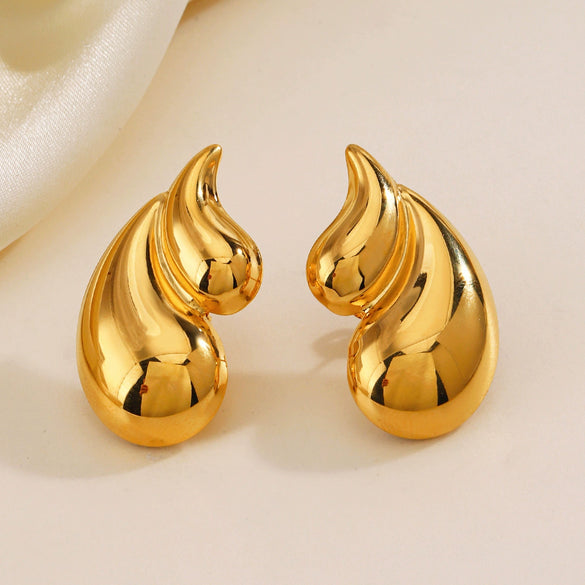 Handmade Stainless Steel Water Drop Shape Hiphop Women's Earrings 18K Goldplated