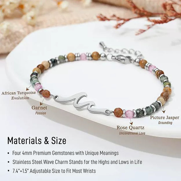 Handmade Stainless Steel Wave Beaded Turquoise Bracelet Geometric Ethnic Style Women's Bracelet