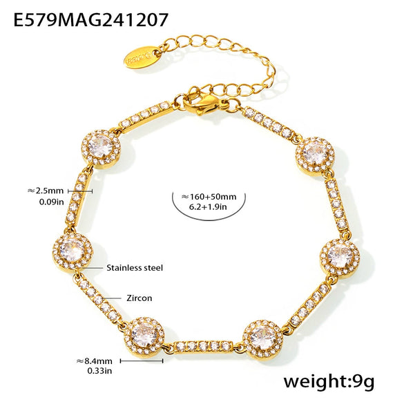 Handmade Stainless Steel Zircon Round Star Geometric Elegant Women's Bracelet 18K Gold Plated