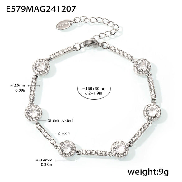Handmade Stainless Steel Zircon Round Star Geometric Elegant Women's Bracelet 18K Gold Plated