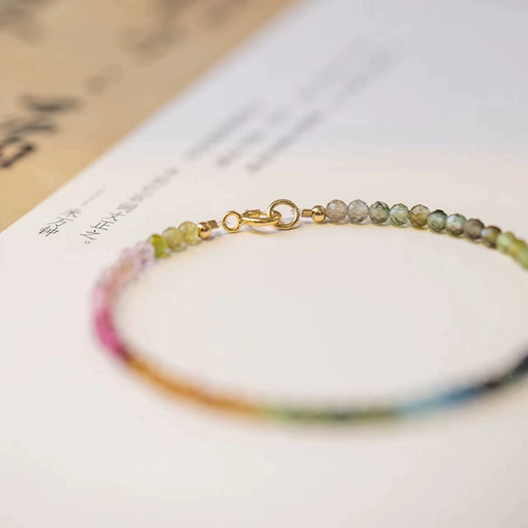 Handmade Star Pattern Crystal Bracelet For Women Unisex Simple Elegant Fine 2Mm Faceted Tourmaline Style