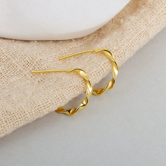 Handmade 925 Sterling Silver Geometric Twist Earrings For Women Minimalist Student Fashion Jewelry
