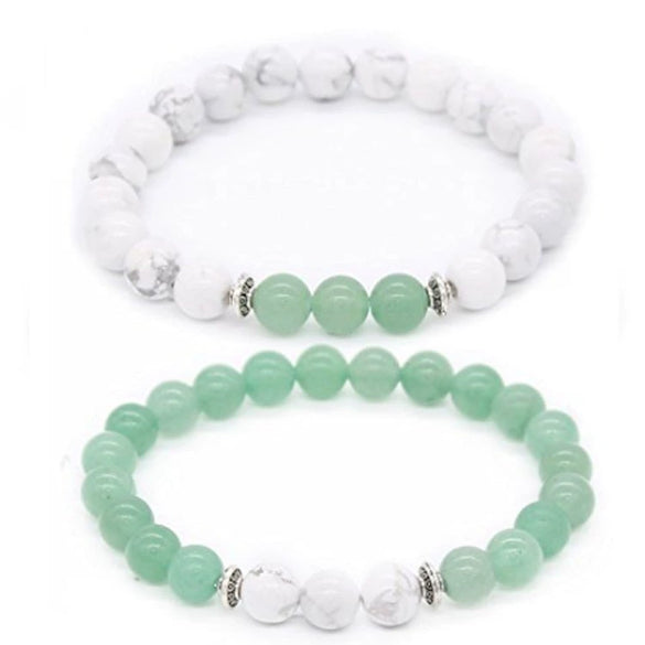 Handmade Stone Beaded Couple Bracelet With 8Mm Crystal White Turquoise Frosted Geometric Design Unisex