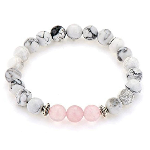 Handmade Stone Beaded Couple Bracelet With 8Mm Crystal White Turquoise Frosted Geometric Design Unisex