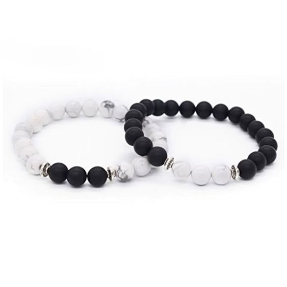 Handmade Stone Beaded Couple Bracelet With 8Mm Crystal White Turquoise Frosted Geometric Design Unisex