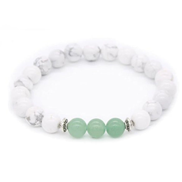 Handmade Stone Beaded Couple Bracelet With 8Mm Crystal White Turquoise Frosted Geometric Design Unisex