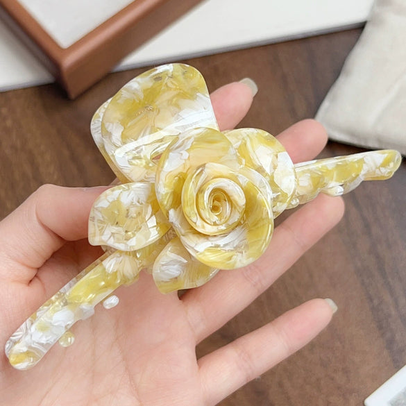 Handmade Threedimensional Twin Flower Acetate Hair Clip For Women