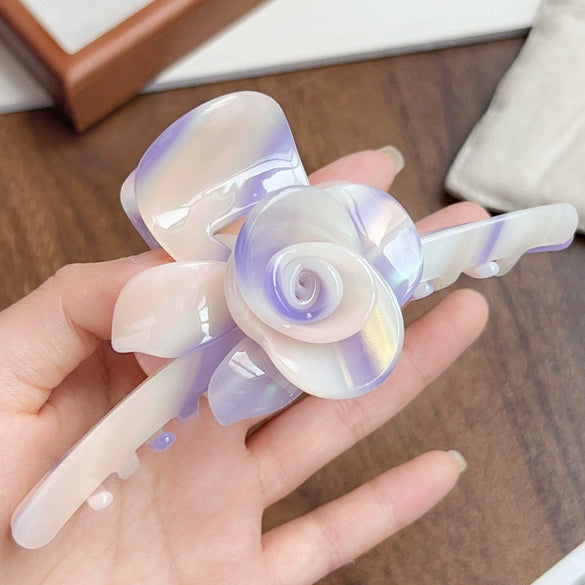 Handmade Threedimensional Twin Flower Acetate Hair Clip For Women