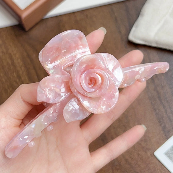 Handmade Threedimensional Twin Flower Acetate Hair Clip For Women