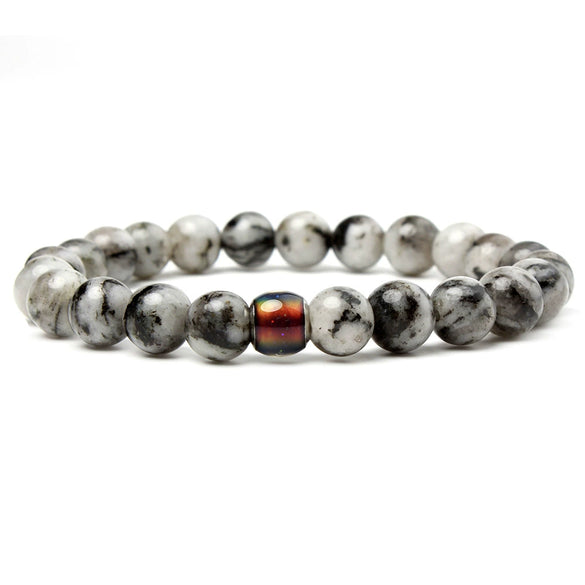 Handmade Tiger Eye And Volcanic Stone Beaded Bracelet With Color Changing Mood Beads Unisex Geometric Design
