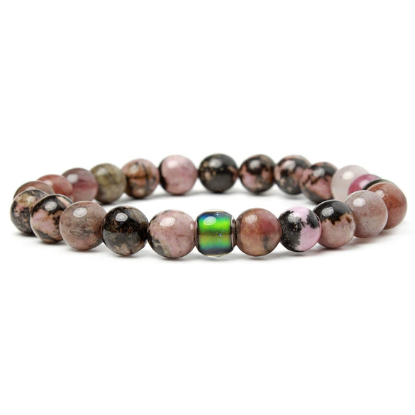 Handmade Tiger Eye And Volcanic Stone Beaded Bracelet With Color Changing Mood Beads Unisex Geometric Design
