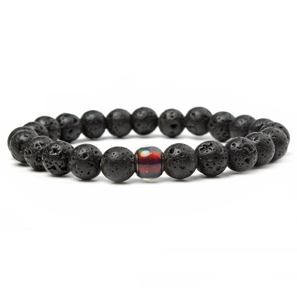 Handmade Tiger Eye And Volcanic Stone Beaded Bracelet With Color Changing Mood Beads Unisex Geometric Design