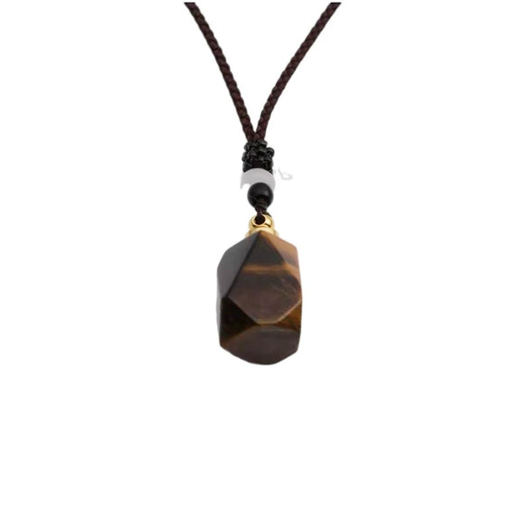 Handmade Tiger Eye Stone Geometric Perfume Bottle Pendant Necklace Alloy Essential Oil Aromatherapy Container Sweater Chain