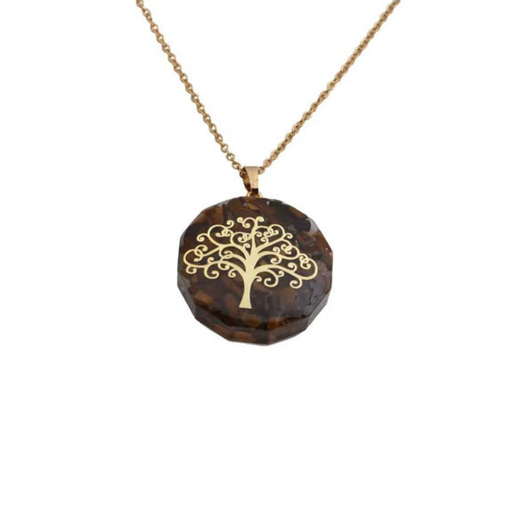 Handmade Tiger Eye Stone Gravel Pendant Necklace With Stainless Steel O Chain Geometric Alloy Charm Fashion Jewelry For Women And Men