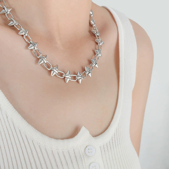 Handmade Titanium Steel Cuban Chain Clavicle Necklace For Women With Geometric Design And Electroplating Treatment Retro And Exaggerated Style
