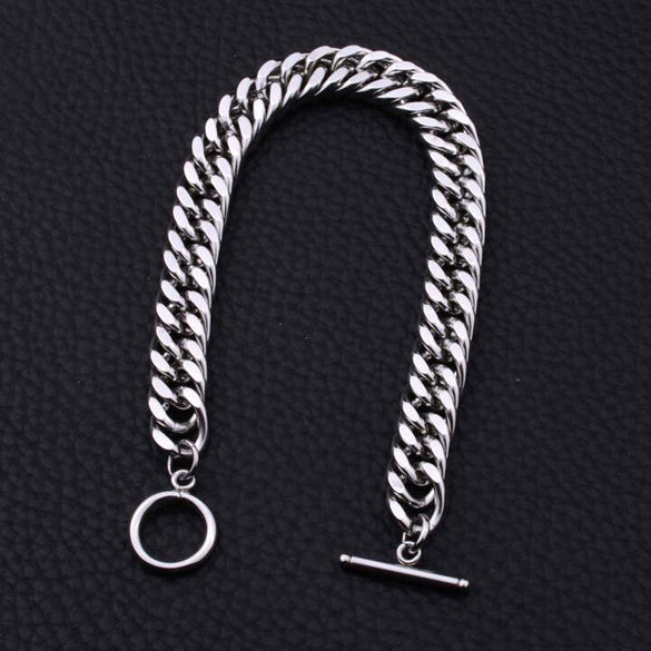 Handmade Titanium Steel Leaf Pattern Chain Bracelet For Men And Women Unisex Couple Jewelry With Thick Link Design