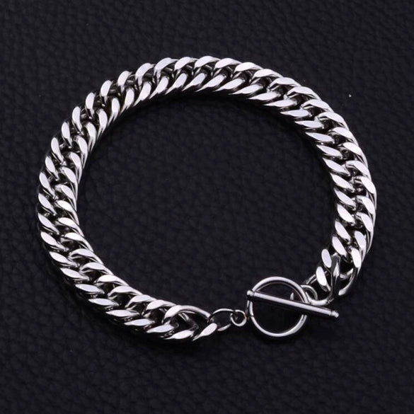 Handmade Titanium Steel Leaf Pattern Chain Bracelet For Men And Women Unisex Couple Jewelry With Thick Link Design