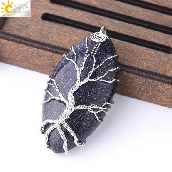 Handmade Tree Of Life Natural Stone Pendant Necklace Minimalist Copper Wire Wrapped Crystal Jewelry