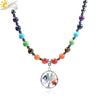 Handmade Tree Of Life Natural Stone Pendant Necklace With Winding Gravel Design Rope Chain And Electroplated Copper Accessories