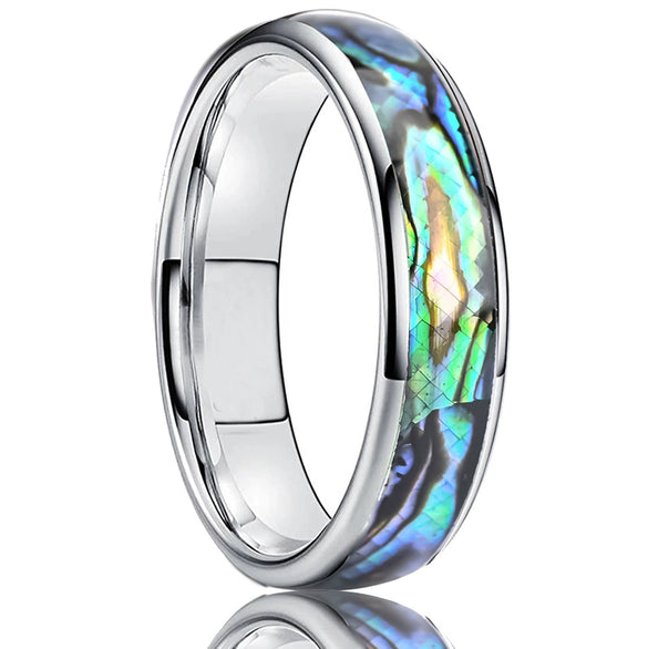 Handmade Tungsten Steel Couple Rings With Curved Surfaces And Fully Inlaid Shells Minimalist Geometric Unisex Jewelry