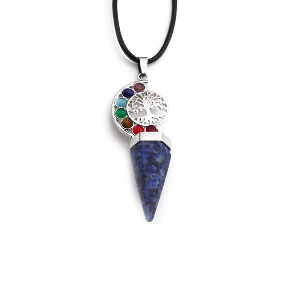 Handmade Turquoise Tree Of Life Cone Pendant Necklace With Alloy Pendant And Wax Rope Chain Geometric Mori Style Unisex Jewelry