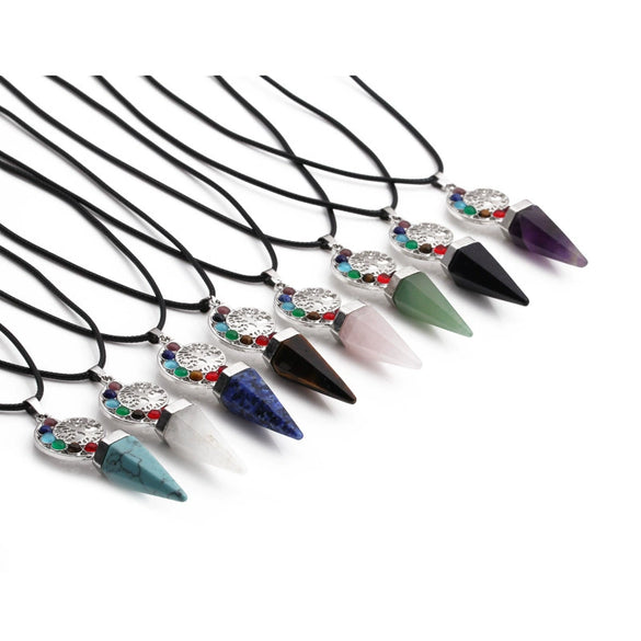 Handmade Turquoise Tree Of Life Cone Pendant Necklace With Alloy Pendant And Wax Rope Chain Geometric Mori Style Unisex Jewelry