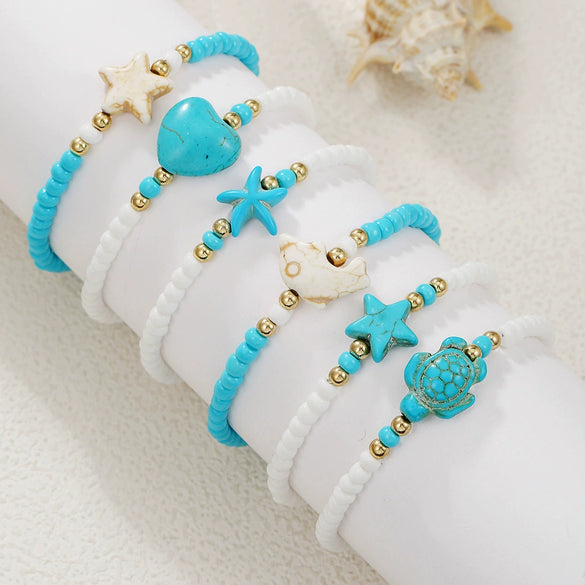 Handmade Unisex Bohemian Style Bracelet And Anklet With Rice Beads Pine Stone Animal And Zodiac Pattern Heart Starfish Turtle Shape